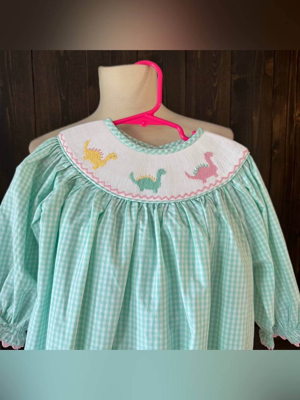 Stitchy Fish Dinosaur Smocked Romper 24 Months Green Gingham